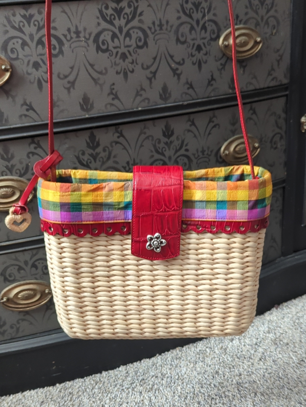 Brighton Poppy Madras Basket Shoulder Bag